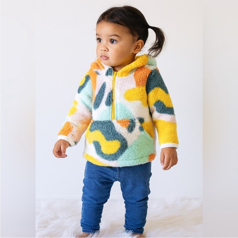 Colored fuzzy hoodie sweater pockets half zip